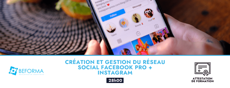 Beforma - Création et gestion du réseau social Facebook pro + Instagram - Attestation de formation